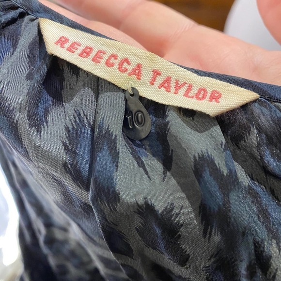 Rebecca Taylor Women Leopard Print Tunic mini dress Boat Neck Silk blue gray 10 - Picture 9 of 9